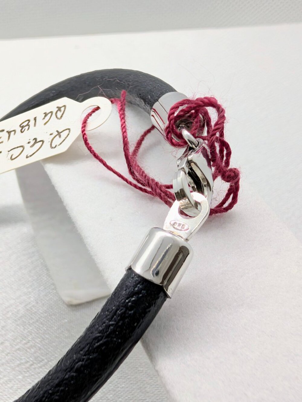 NEW 6 1/2 inch sterling and black leather fashion bracelet - Picture 7 of 11